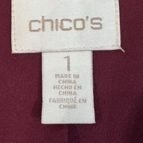 Chicos Burgundy Wool 3/4 Sleeve Full Zip Jacket Button Flap Accents Lined 2 - Picture 9 of 15